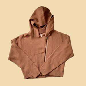 NWT Free People Knit Side Zip LS Hoodie, Size Small/Medium, Orange/Brown